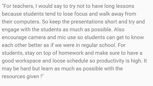 Here is a screen capture of advice for both teachers and students.