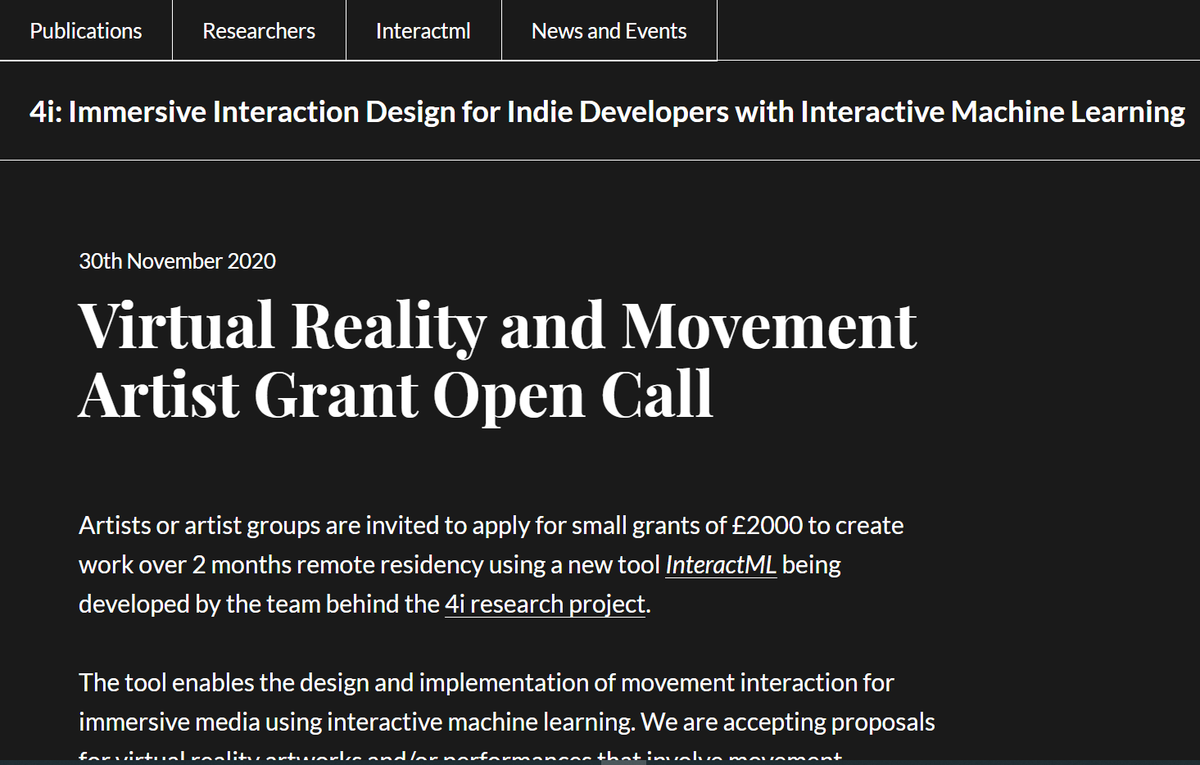 ⏰🔥DEADLINE TOMORROW!🔥⏰Don't forget to apply for our Open Call for Virtual Reality and Movement Artist 💸Grants! 💸 £2k to create work over 2 months remote residency using <a href="/getinteractml/">interactml</a> 
More info and how to apply:  sites.gold.ac.uk/4i/virtual-rea…