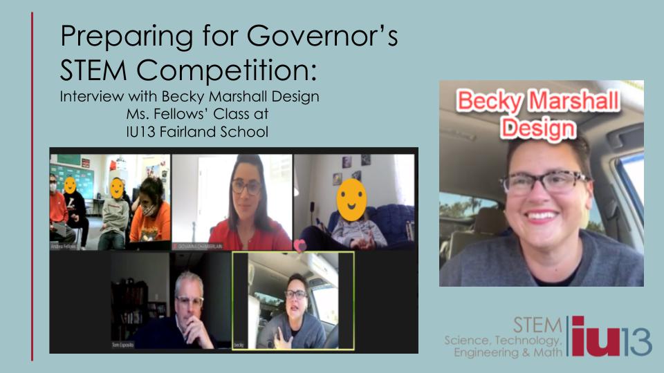 STEMatIU13's tweet photo. Students @IU13 Ms. Fellows Fairland Class have been preparing for the 2021 STEM Symposium @PADeptofEd- they had a virtual interview with YouTuber-"Becky Marshall Design" to learn more about fabric and material design #GovsSTEMComp #WorkWorthDoing #STEMinPA https://t.co/aJXe24DqWc