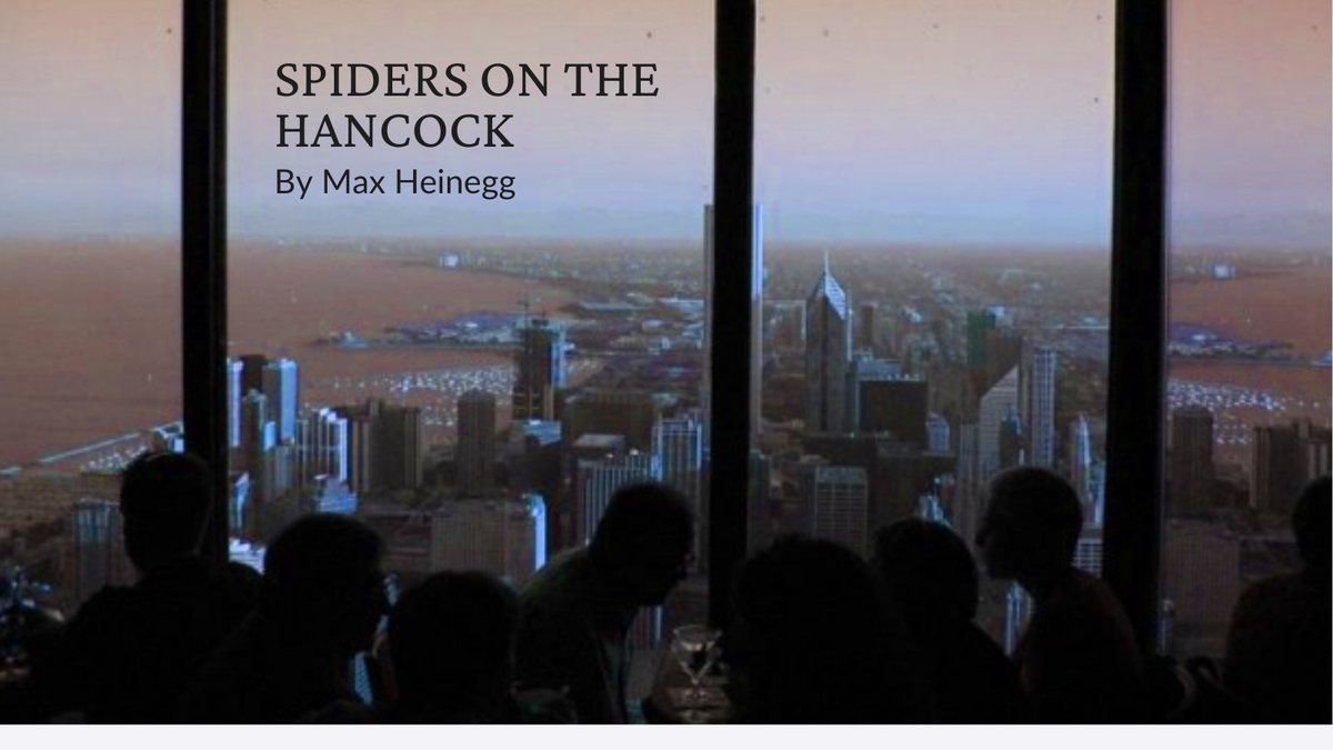 Pangyrus's tweet photo. "Steady at their webs on the brilliant edge, Chicago
spiders range outside the windows
across the 94th floor, at every vantage
their dedicated tensile silks arrayed
upon the beams, a metal of their own."

"Spiders on the Hancock" by Max Heinegg.
🕷️🕸️🕷️

https://t.co/4l7gExtruC https://t.co/bW20Ioxt6j