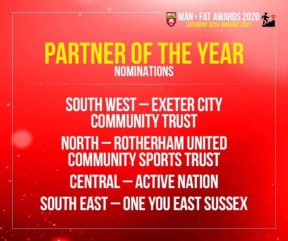 manvfat's tweet photo. Next on our Awards shortlists is Partner of the Year. 

A number of our leagues are delivered in association with partners, and the shortlisted four are among the best that we've had in helping us to provide a successful MAN v FAT league.

We wish them well for the awards night! https://t.co/osViwJcgyf