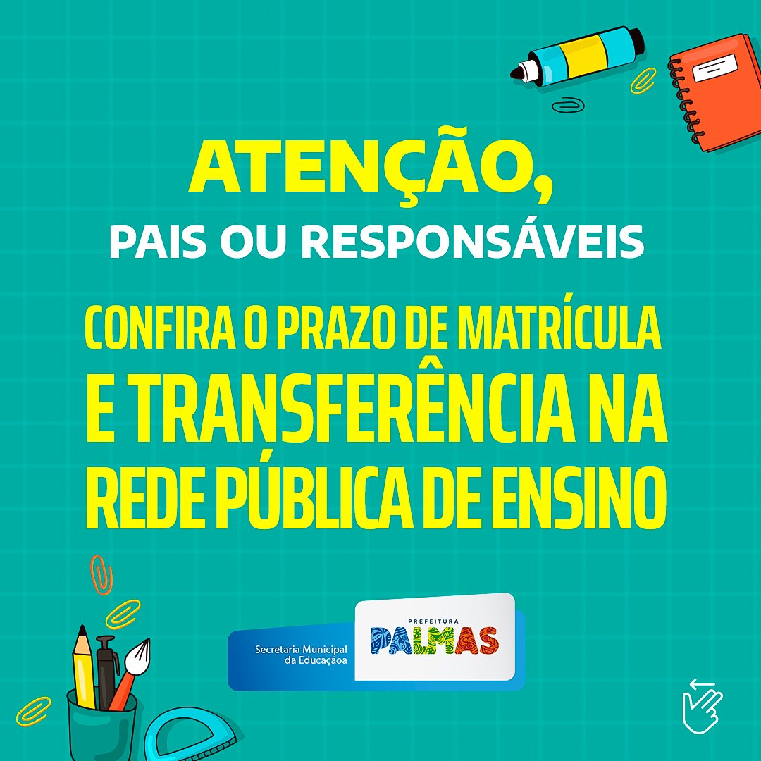 cidadepalmas's tweet photo. Anota aí📝

A solicitação de transferência de alunos para outra escola na rede municipal encerra neste sábado, 09, e deve ser feito pelo Sistema Integrado de Matrículas de Palmas (SimPalmas).

Fique ligado 😉

Confira: https://t.co/txgI7JzRD8 https://t.co/xVKeT0aGuq