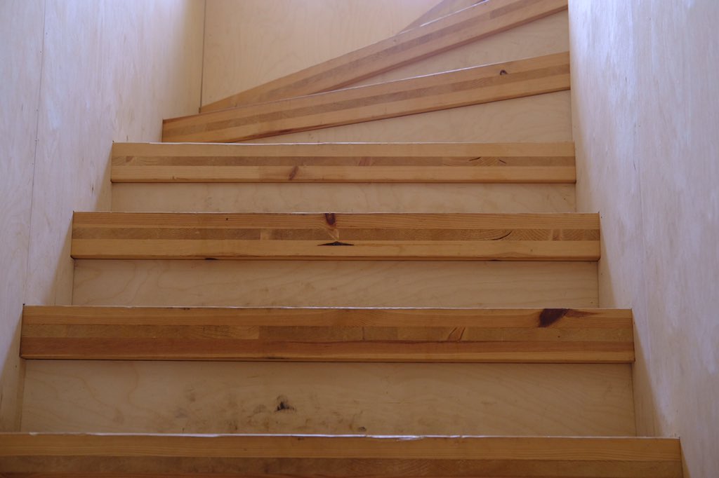 The interior is clad with plywood. (I hate plasterboard & decorating). With some walls made of cross laminated timber (80mm thick, the stairs are made from off cuts). It would be great if it could be made in Scotland, an ideal use for our homegrown softwoods.