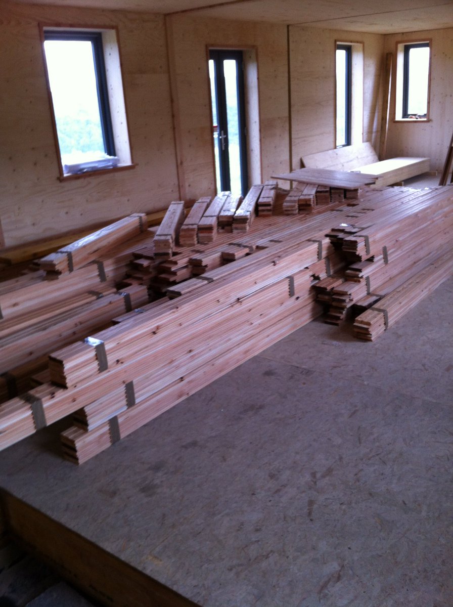 Our flooring is local larch, from Lairg. Milled, dried & planed at Cromartie Timber, Strathpeffer. We laid it ourselves. It’s beautiful. (I hate carpets). Very nice on bare feet & easy to clean, especially when the cat’s been doing ‘art’...