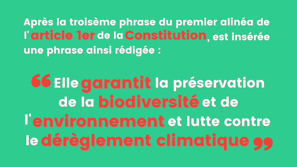 C'était une des 1⃣4⃣9⃣ propositions de la #ConventionCitoyenne pour le #climat 👥🌍

Le projet de loi constitutionnelle complétant l'article 1er de la #Constitution a été dévoilé 📕⤵️

@les150ccc proposent également que cette modification soit soumise à #référendum 🗳️