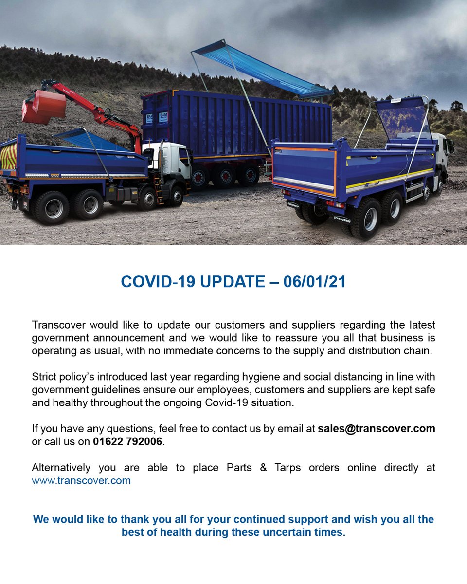 transcover's tweet photo. Happy New Year! Transcover are open for business as usual supplying all your Tarps, Parts &amp; System Requirements and following all the required guidelines. Remember you can also order from our online shop https://t.co/ZKS2RSSn1L https://t.co/lCSz0IndAK