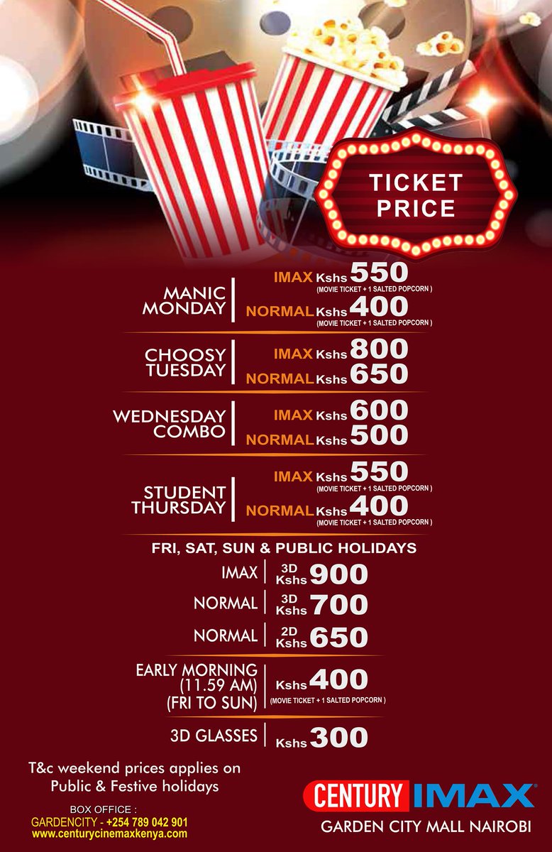 GardenCityNbi's tweet photo. Browse our cinema schedule and ticket prices for movies showing now to 15th Jan 2021, and come and watch your favorite at Century Cinemax KENYA, Garden City.
#NowShowing
#wearamask #CCIMAX #CCMOVIE #CCGARDENCITY https://t.co/iQuBTgmvLZ
