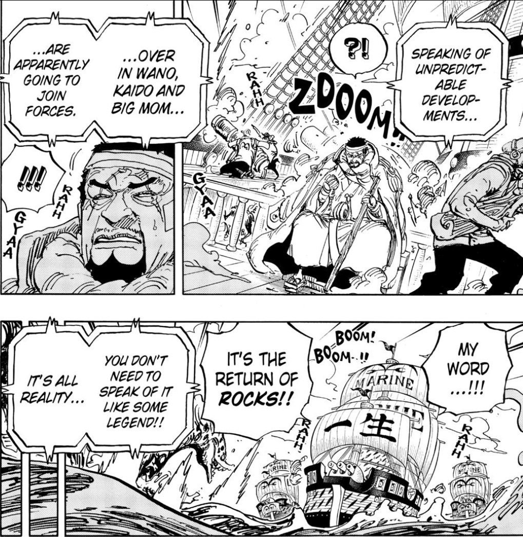 Fuji says in 997 "let's just put our trust in SSG to do it's job" this is referring to them taking over as the next great power. Also in 997 Akainu says "we don't have the manpower to spare on Wano", we know Fuji & GB were preoccupied during reverie.