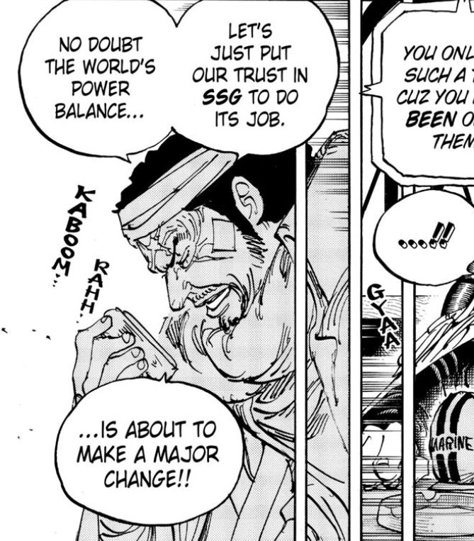 Fuji says in 997 "let's just put our trust in SSG to do it's job" this is referring to them taking over as the next great power. Also in 997 Akainu says "we don't have the manpower to spare on Wano", we know Fuji & GB were preoccupied during reverie.