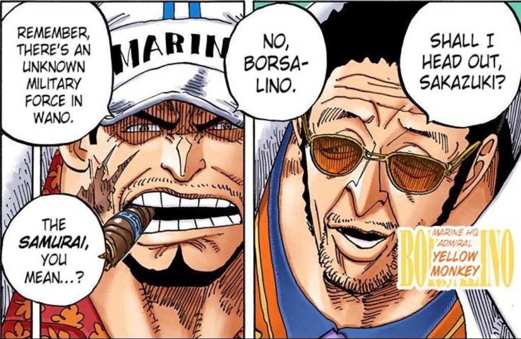 Leaving only one admiral unaccounted for, Kizaru. he was originally intending to go stop BM & Kaido until he was stopped by Akainu. And now he isn't an option to send to Wano, meaning he is preoccupied, most likely with the Shichibukai.