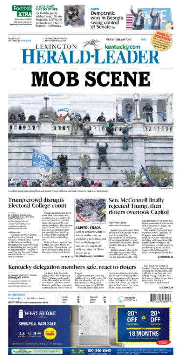 Peter Baniak (@pbaniak) on Twitter photo This morning's <a href="/heraldleader/">Lexington Herald-Leader</a> front page, with extra appreciation for the journalists reporting the story here, in DC and elsewhere. This morning's <a href="/heraldleader/">Lexington Herald-Leader</a> front page, with extra appreciation for the journalists reporting the story here, in DC and elsewhere.