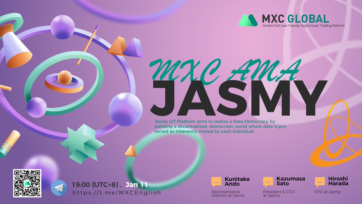 BroBean88's tweet photo. #MXCAMA - Jasmy IoT Platform✨

25*100 $JASMY 🎁
💽Follow @MXC_Fans &amp; @jasmy_league 
💽Join https://t.co/9XYqXUNvmz
💽Like &amp; Rt
💽Tag 3 frds

📆7pm UTC+8, Jan 11
🔸JASMY/ USDT trading: 20:00 (UTC+8), January 10, 2021 
🔸More: https://t.co/G9a84YuVa8
https://t.co/Azez1i06n2 https://t.co/a8jGWhieEK
