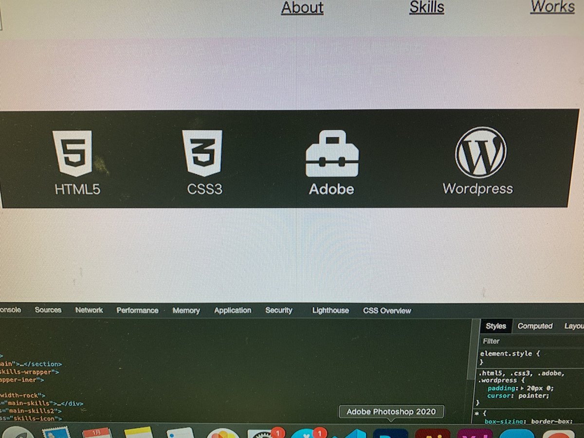 to_fitness131's tweet image. 半年ほど前に作ったポートフォリオ。

最近、開いてみたらAdobeのFontAwesomeが適用されなくなっていました😂

著作権か何かで消された可能性が高いですね笑
今回はこちらのtoolboxアイコンで代用しました✌️

#FontAwesome
#フォントオーサム
#プログラミング初学者
#駆け出しエンジニアと繋がりたい