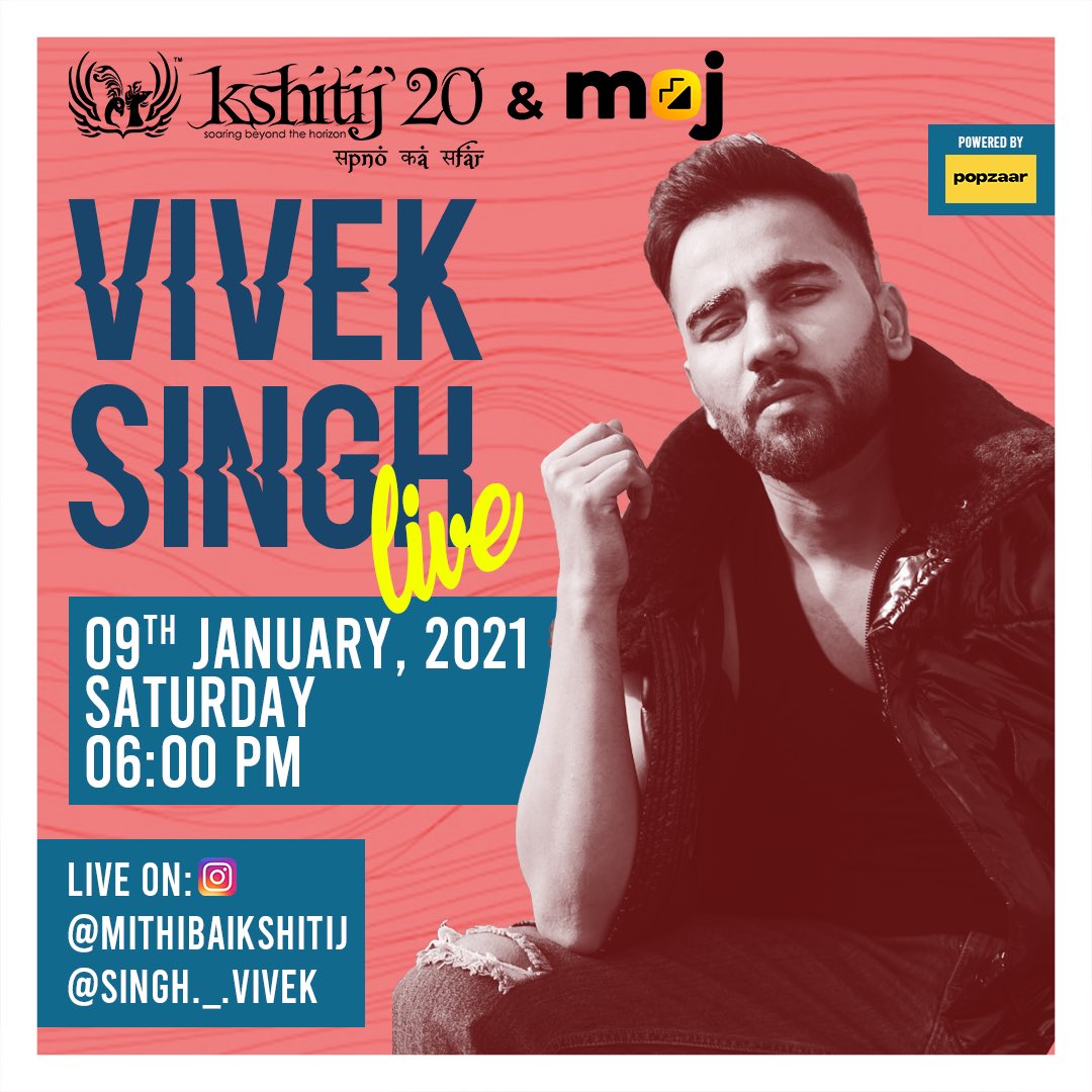 Join Team Kshitij for an interactive live session with Vivek Singh, on the 9th of January at 6 p.m. Do not miss out on this one; it's gonna be one hell of a talk show! 

#kshitij20 #mithibaikshitij #events #live #viveksingh #singer #songwriter #indianmusicindustry #bollywood