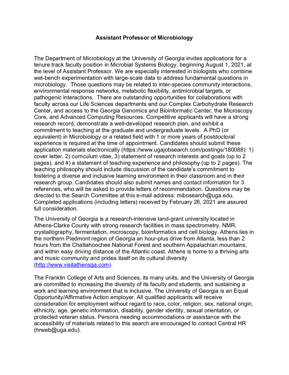 GeiselBiofilm's tweet photo. There is an Assistant Professor in Microbiology position open at the University of Georgia.  Please share! https://t.co/ecfz5hrXh0