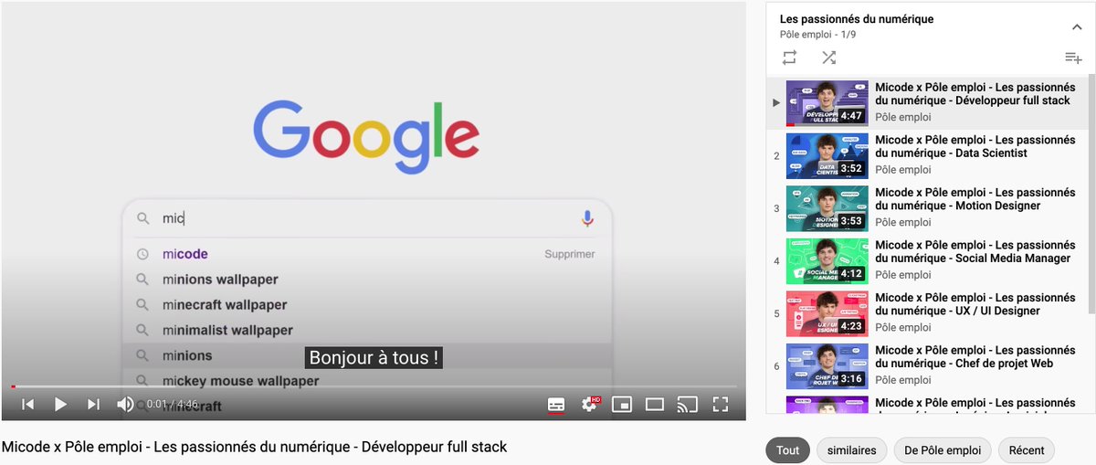 #Resolutions2021 Regarder la web-série "Les passionnés du numérique" sur la chaîne YouTube @pole_emploi : le YouTubeur <a href="/Micode/">Micode</a> valorise des métiers du numérique, présente des formations et renvoie vers quelques offres d'emploi ➡ youtu.be/RRDSl8OdVrU <a href="/diversidays/">Diversidays</a>