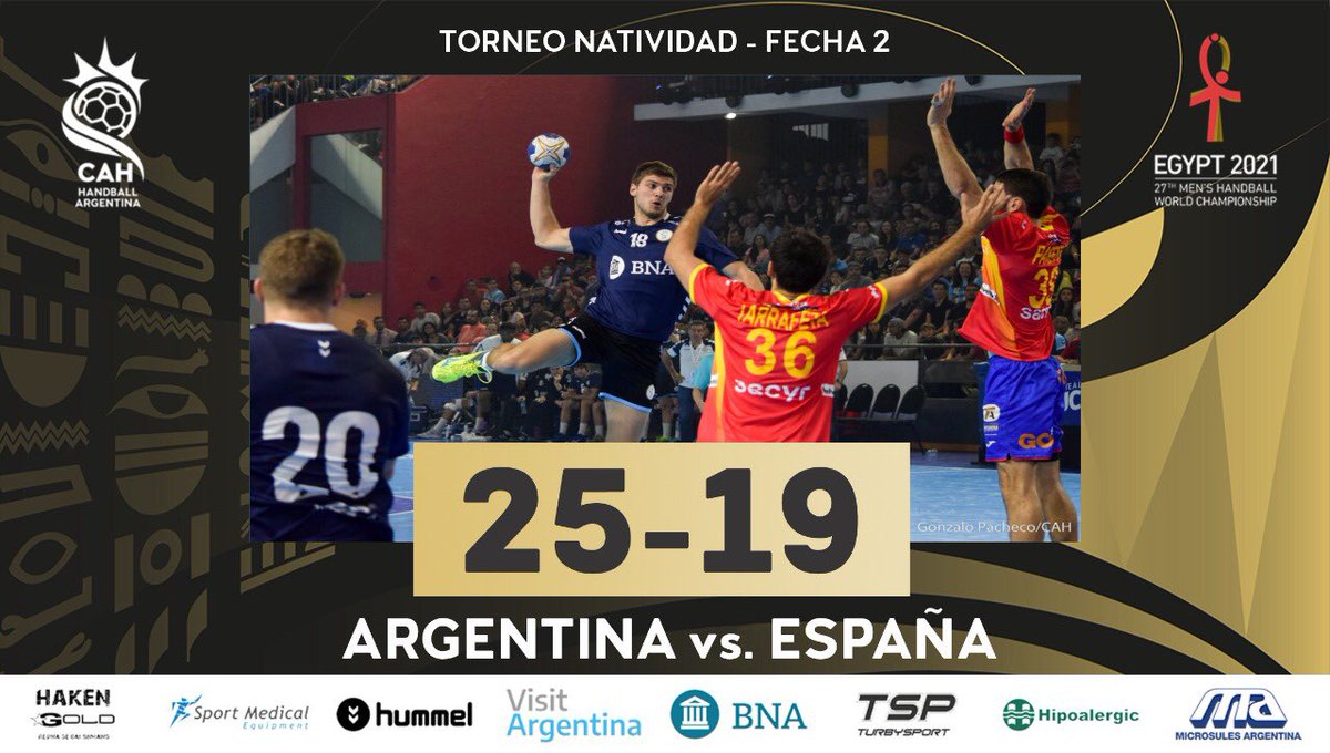 SEL. ADULTA | ¡<a href="/Egypt2021EN/">Handball Egypt2021</a> 🇪🇬 allá vamos!

En el último partido previo al Mundial, Argentina 🇦🇷 venció por primera vez en su historia a España 🇪🇸, vigente campeón europeo.

La Selección se despide del Torneo Natividad 🇷🇺 con un triunfo y una derrota.