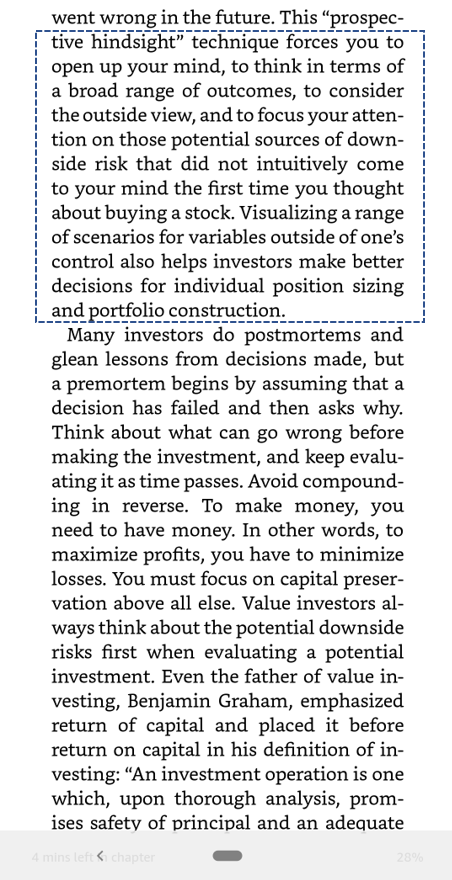 Position sizing error is one of the most common errors in #Investing . Importance of 'prospective hindsight' technique & analyzing downside risk to avoid these errors, brilliantly highlighted in #TheJoysOfCompounding
