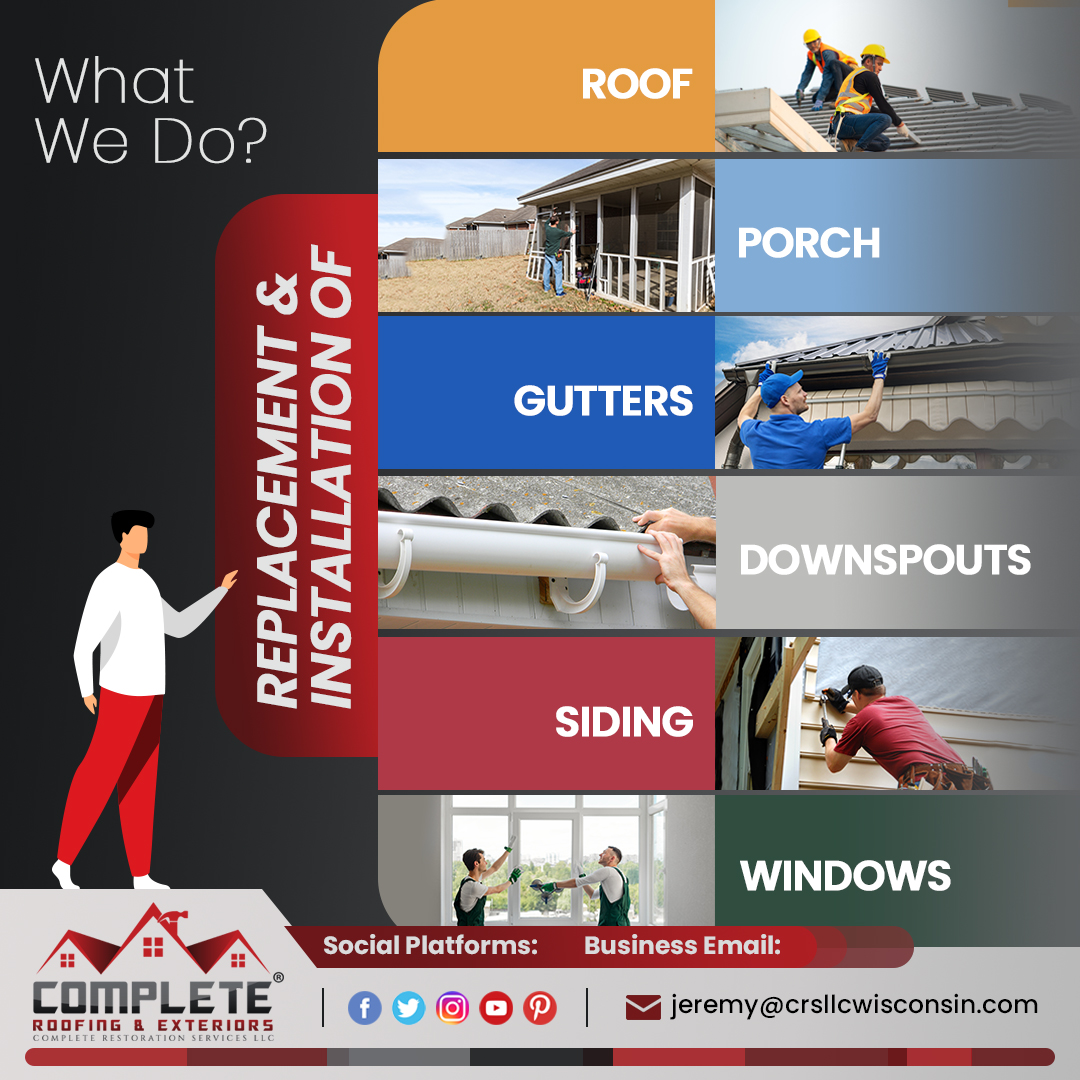 CompleteRoofExt's tweet photo. In case you are still thinking about what services Complete Roofing &amp; Exterior provides, here is the list of vast restoration services we provide.
Contact us today to get some quality restoration services at 414-217-1012.
#completeroofingandexteriors #restorationservices #roofing https://t.co/WdzxYloIUD
