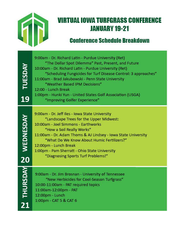 Iaturfinstitute's tweet photo. Do it all....Right from your couch!!! Join us for the 2021 Iowa Turfgrass Conference (Virtual).
Registration can be found here.
https://t.co/JlHsRROAyv https://t.co/2D2S3hm17b