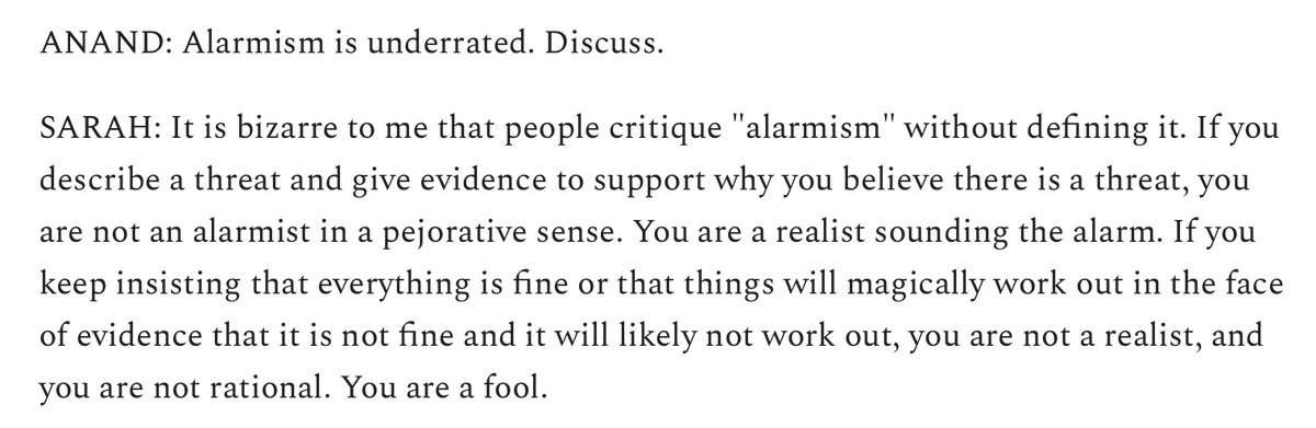 I just so adore this moment in my interview with  @sarahkendzior.Alarmism saves democracies. https://the.ink/p/sarah-kendzior