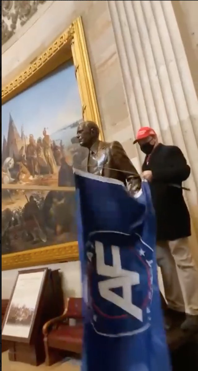 The white nationalist America First/groyper movement, led by Nick Fuentes, was involved in storming the Capitol yesterday, celebrating inside & outside the building. It's long past time to get Nick & the groypers off  @Twitter &  @OfficialDLive where they spread & profit from hate