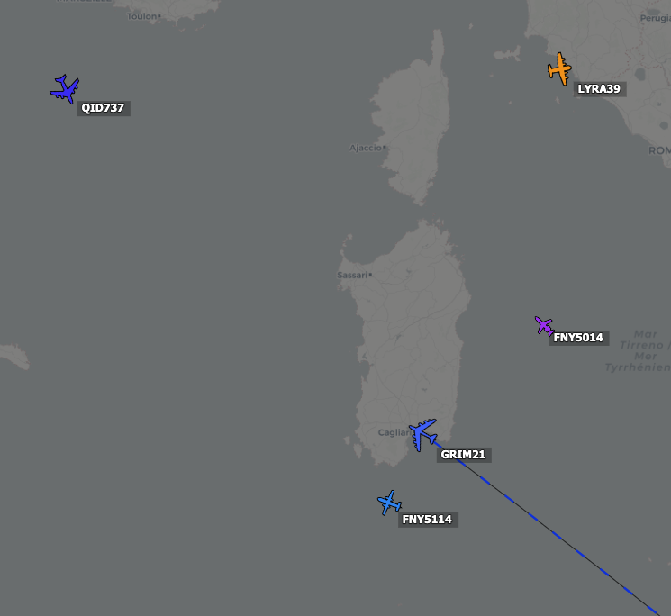 TheSnoopySnoop's tweet photo. Current position GRIM flight over Sardinia now.

QID flights closing in.

FNY5114 French Atlantique (16) must have a great view from FL240

#buff #potn #GRIM21 #GRIM22 #grimflight #b52 https://t.co/AliMWP09IF