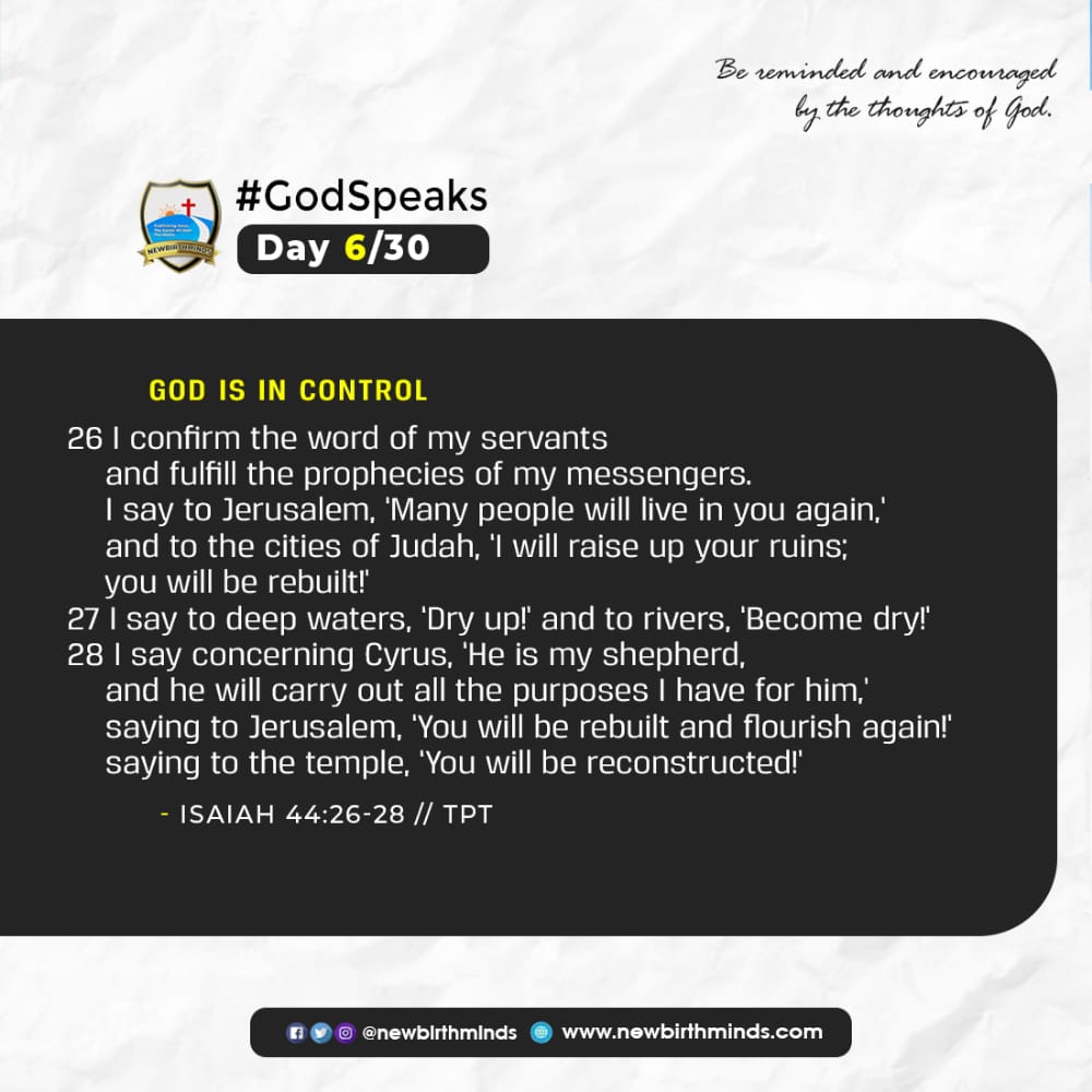 newbirthminds's tweet photo. ❗GOD IS IN CONTROL

#Godspeaks #nbmtft #nbmthoughtfortoday #ThursdayThought https://t.co/z31PMhLSeg