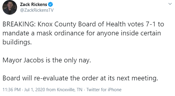 - Mayor KANE, the one guy you'd think who would advocate for masks, votes against a mask mandate in Knox County, Tennessee. The mask mandate still goes through though as ol'Glenn was the only one who shot it down.