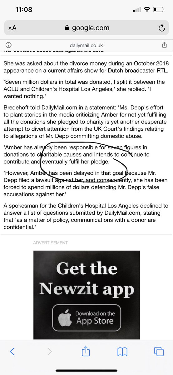 playSHRAPNElL's tweet photo. I submit the headline is wrong. 

It’s Amber Heard’s OWN LAWYER and the charity ⁦@ChildrensLA⁩ who by their written words have “accused Amber Heard of pocketing $7M divorce settlement and repeatedly lying about giving it all to charity.” 

Read for yourself. https://t.co/dWjpDS5UbU