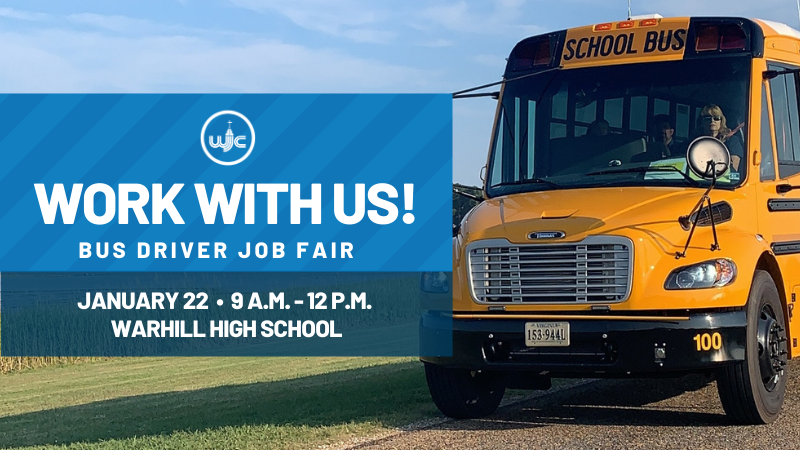 WJCCSchools's tweet photo. Calling all bus drivers! WJCC Schools will be hosting a Bus Driver Job Fair on January 22, 2021 from 9 a.m. – 12 p.m. at Warhill High School. Excellent benefits and CDL training is provided. https://t.co/X1otM6ckPN