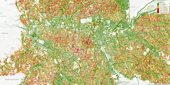 using slopes() to create a road network gradient for cycling for São Paulo (Brazil)