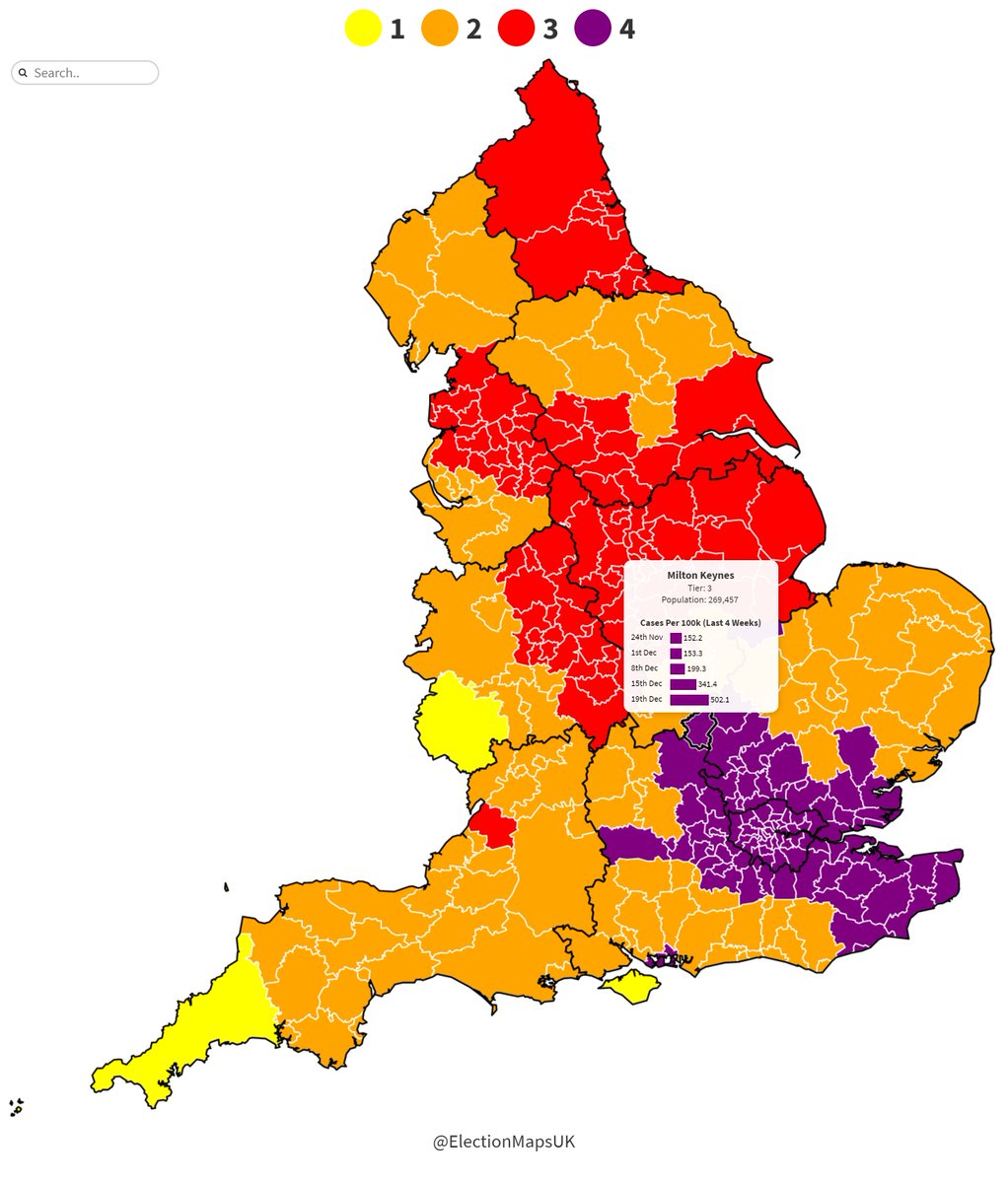 The government introduced a new tier, tier 4 and extended it to much of the south east.But as you can see, it certainly didn't include "the vast bulk" of the countryIndeed- areas just adjacent to T4, in East Anglia, were still in T2