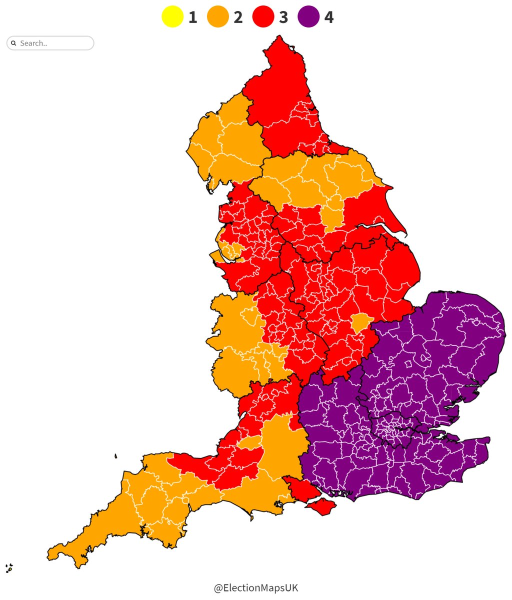 Then on December 23rd, the govt acted again- extending T4 to all of the south east of England. But swathes of the country were still in T2 and much more in T3.We know during this time the new variant was seeded elsewhere- but some of those areas still had lighter restrictions.