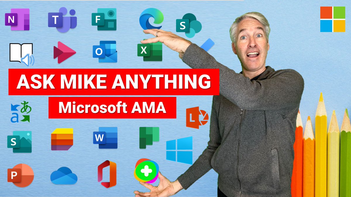 mtholfsen's tweet image. Join me for the first "Ask Mike Anything" (AMA) livestream later this month! I'll be doing a Q&A session and would love to answer your burning #MicrosoftEDU questions 🔥
📅 Wed, Jan 20th @ 2pm PST, be sure to set the reminder 🔔
🔗 aka.ms/AskMikeAnything
#edtech #MIEExpert