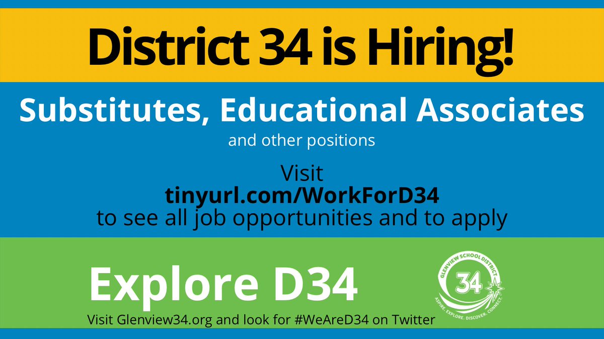 glenview34's tweet photo. #WeAreD34 & if you're seeking regular work as a substitute teacher or a permanent position as an associate (teachers aide), #ExploreD34! https://t.co/hiKo7P3tn4 https://t.co/N3yug2oME7