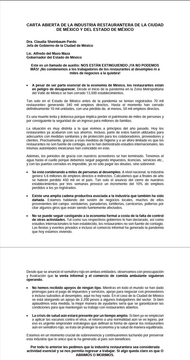 ChefLuisAlvarez's tweet photo. Levantamos la voz por una industria necesaria y redituable para todo el país que está muriendo poco a poco por las malas decisiones
#SinDejarANadieAtras #CPGMX #CPGA #AbrimosoMorimos #Edomex #cdmx #industriadeAyB #Horecas #sectorrestaurantero #foodservice #pisoparejo https://t.co/mMD2ed6ENs