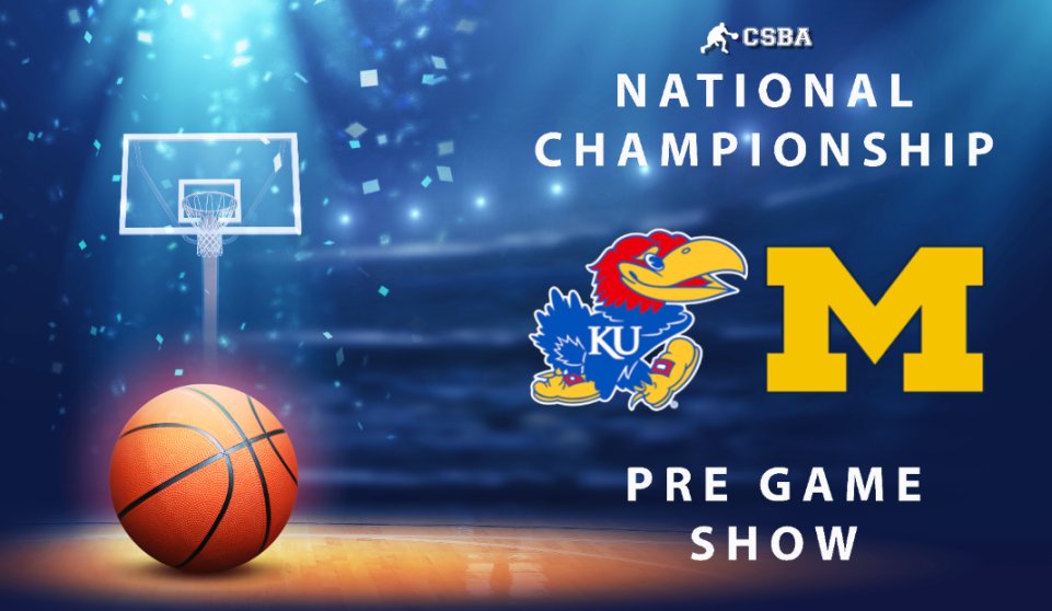 Tonight's Pregame show will begin at 8:15 EST on twitch.tv/csba2 

Come hang out and watch our analysts break down tonight's title game!!!!! Don't wanna miss it. See you there!!!!!

#Final4 #MarchMadness #CSBABasketball #natty #NationalChampionship