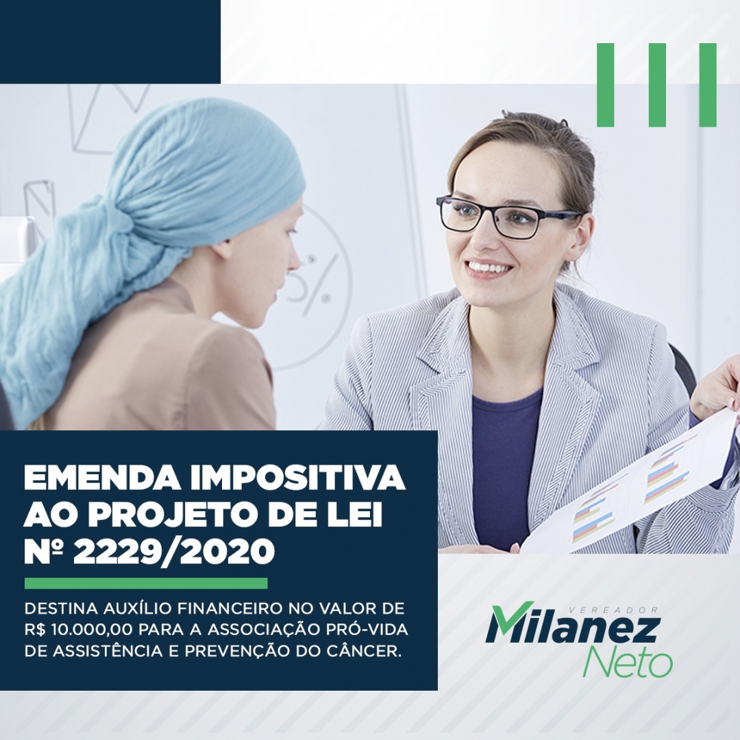 A Emenda Impositiva ao Projeto de Lei nº 2229/2020, de autoria do nosso gabinete, destina o auxílio financeiro no valor de R$ 10.000,00 para a Associação Pró-Vida de Assistência e Prevenção ao Câncer.  #MilanezNeto #Vereador #AmorPorJoãoPessoa #JoaoPessoa