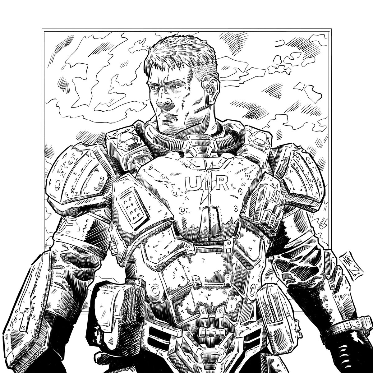 More #gearsofwar fanart. This time, #Paduk! I love this uniform/skin design. Will colour later. 🤞 #art #artist #ArtistOnTwitter #fanart #videogames #digitalart #digitalartwork #digitaldrawing #xbox #gears5 #gearsofwarjudgement #kilosquad @CoalitionGears @GearsofWar @Xbox