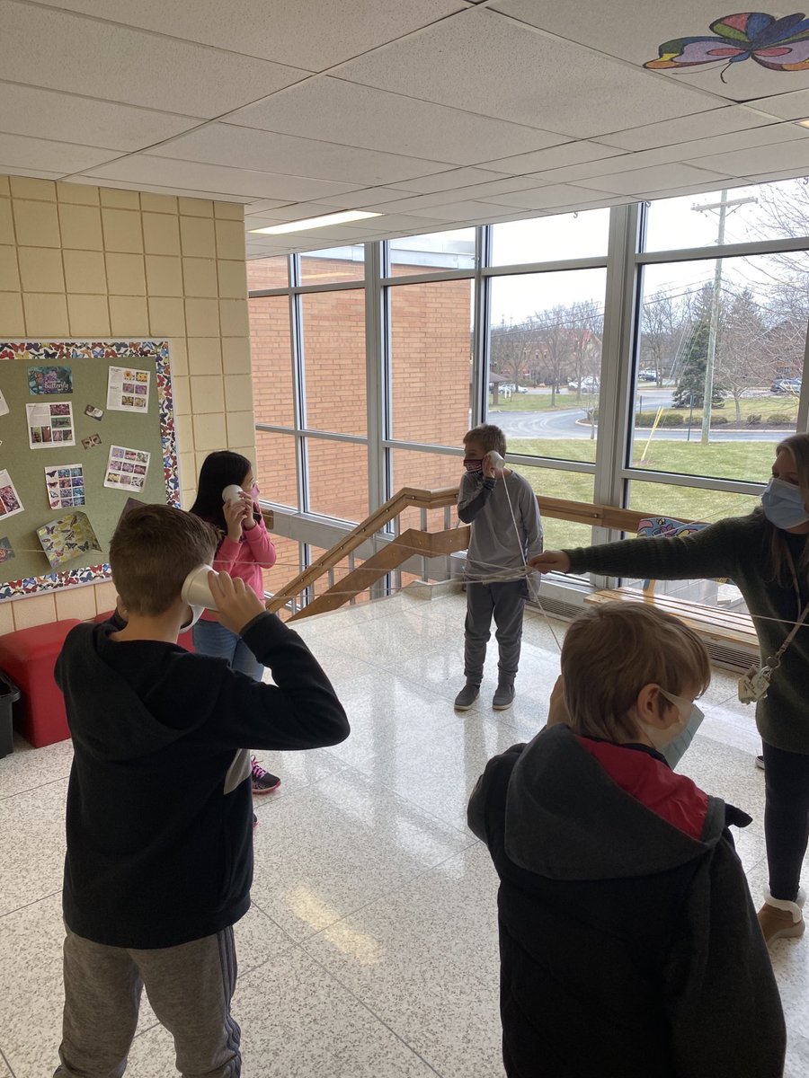 dlmillered's tweet photo. These IRE 5ths graders said “No” to Google Meet and created a party phone line using cups and string. Studying “sound” is awesome! ⁦@ireDCSD⁩ https://t.co/Y0ZcgQ4QZr