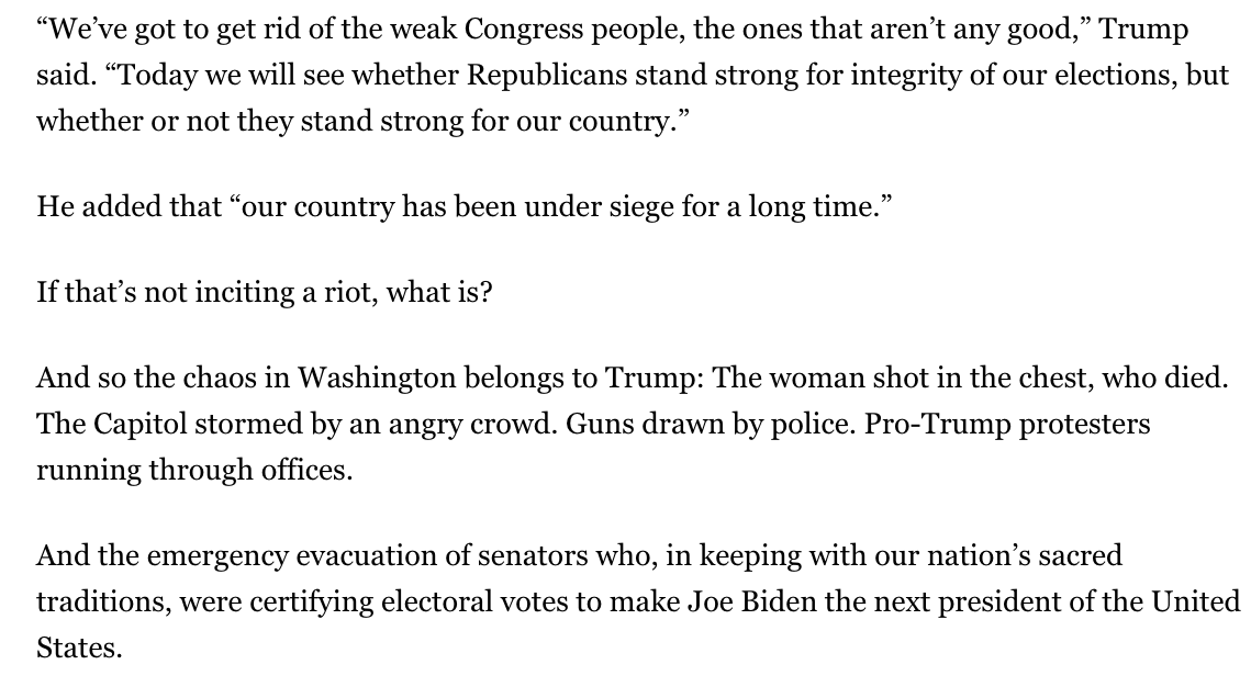 Kass acknowledges that Trump "incited a riot," but doesn't admit to his own role in advancing the narrative that MAGA followers may have had legitimate grievances against a potentially fraudulent election.