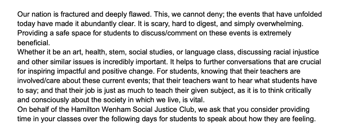 HW_SJC's tweet photo. A request to teachers, written by our Officer 
@tessamastrocola (also a Hamilton-Wenham student)! Please take the time to read it. https://t.co/1HywpvdEAn
