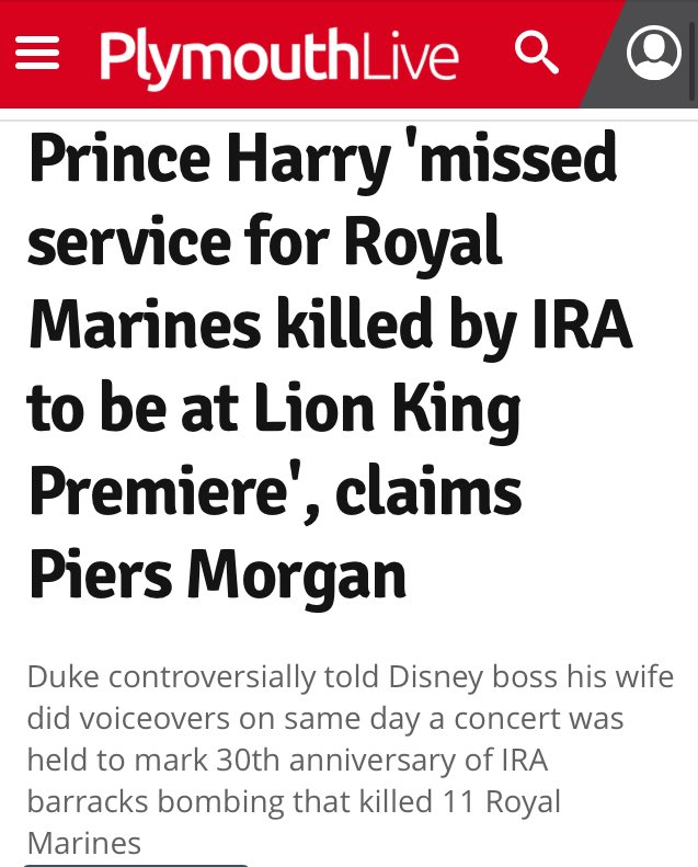 2/7Harry's "reputation" regarding the Military started plunging when he failed to attend a Memorial event for Royal Marines killed on duty Harry went instead to an infamous Disney Premiere  https://www.plymouthherald.co.uk/news/uk-world-news/prince-harry-missed-service-royal-3738727