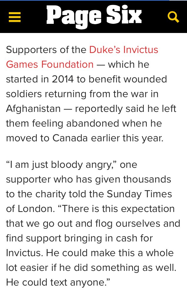 5/7The Invictus volunteers expressed their ANGER as well  https://pagesix.com/2020/02/22/supporters-of-prince-harrys-pet-charity-bloody-angry-over-move-to-canada/