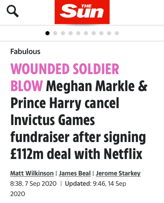 6/7In September 2020 we received news about Harry "pulling the plug" on an Invictus Fundraiser in the US for conflict with his Netflix dealExcuses were flimsy and confirm a heavy disconnect between Staff+Volunteers vs the Board (who are still willing to clean up aftet Harry)