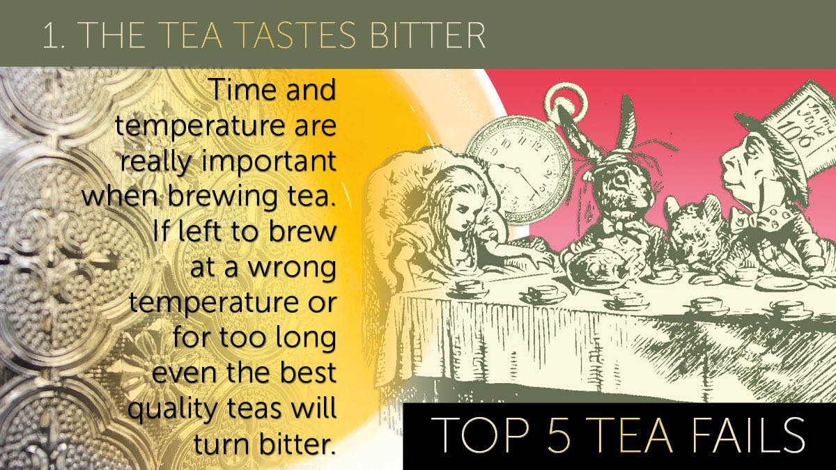 theteahouseltd's tweet image. #teafail
TOP 5 TEA FAILS
 
1. THE TEA IS BITTER
Time and temperature are really important when brewing tea.
If left to brew at a wrong temperature or for too long, even the best quality teas
 
.
.
.
.
.
#howtobrewtea #hownottobrewtea #teamistakes #tea #teatime #tealove