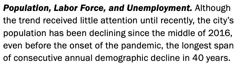 Interesting nugget. As this piece from  @DKThomp explains, long-term population decline is largely explained by the ridiculously high cost of living here. Something to address as we rebuild our economy! https://www.theatlantic.com/ideas/archive/2019/09/americas-three-biggest-metros-shrinking/597544/
