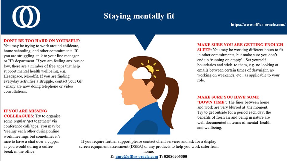 OfficeOracle_'s tweet photo. Looking after your mental health is very important! Please see some tips on how to keep mentally fit. 💙 https://t.co/0TOo9XsxZH