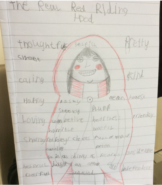 SHPS_Year2's tweet photo. I am super impressed with the literacy work from Year 2 this morning.  Here are our Red Riding Hood characters showing how she looks sweet and kind on the outside but is really rotten inside! Miss Venemore https://t.co/Teq0jUjwOq